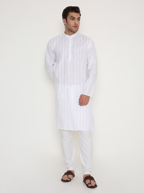Poly Viscose Regular Fit Self Design Kurta in White