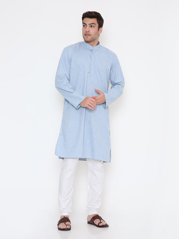 Poly Viscose Regular Fit Self Design Kurta in Pastel Blue