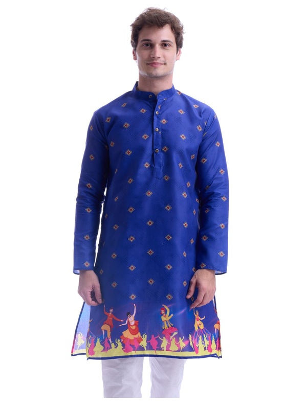 Magic Cotton Navratri Print Blue Kurta Pyjama Set for Men [MSKP211]