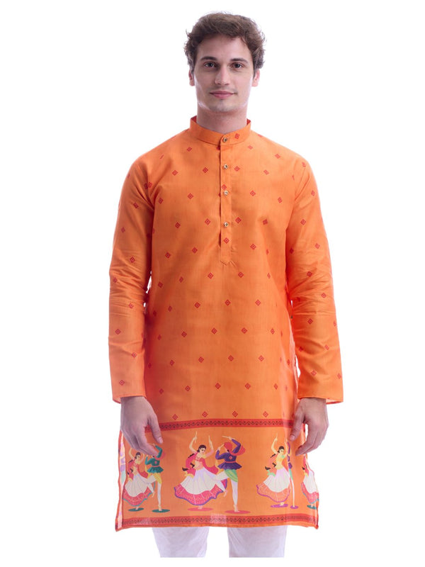 Magic Cotton Navratri Print Orange Kurta Pyjama Set for Men [MSKP213]