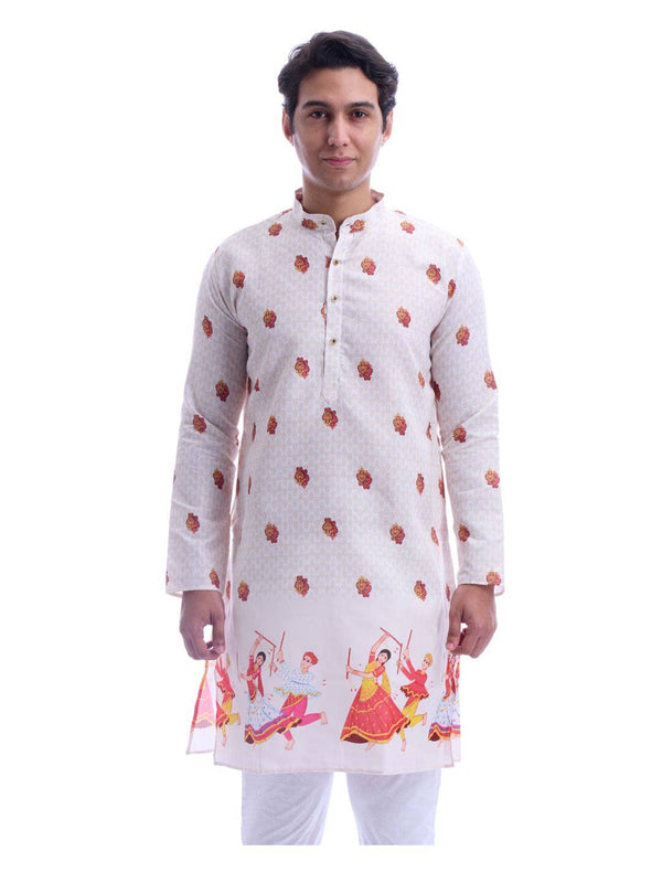 Magic Cotton Navratri Print White Kurta Pyjama Set for Men [MSKP214]