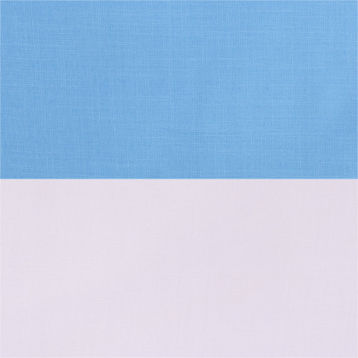 Top view of blue and white Magic Cotton fabrics side by side, highlighting contrast and quality for kurta and pyjama customization.