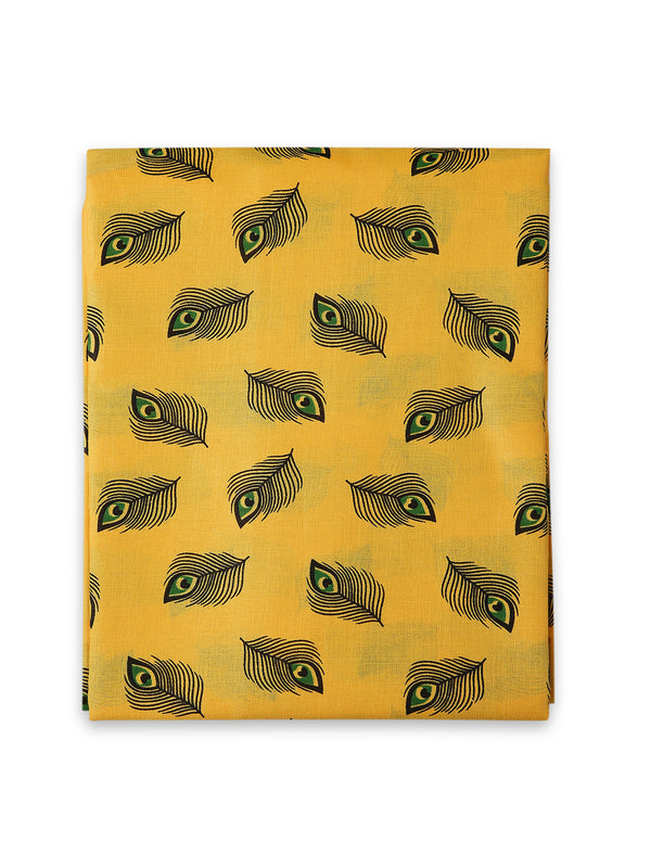Maharaja Janmashtami Krishna Peacock Feather Printed Kurta Piece (2.5m - 44inch Panna) in Yellow for Men [MSP454]