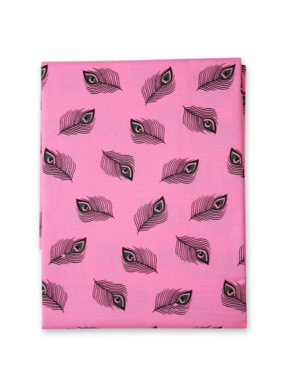Maharaja Janmashtami Krishna Peacock Feather Printed Kurta Piece (2.5m - 44inch Panna) in Pink for Men [MSP455]