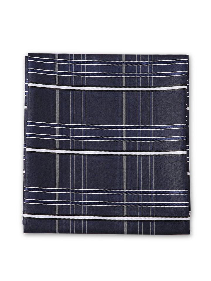Folded navy checkered PolyBlend shirt fabric. Unstitched fabric ideal for crafting stylish, custom-fit shirts.