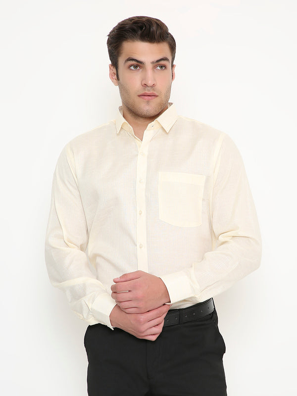 Slim Fit Beige Men's Shirt - Poly Viscose with front view, ideal for office and events wear. Features a chest pocket and button-down design.