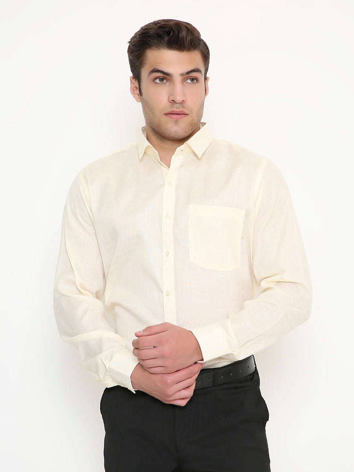 Slim Fit Beige Men's Shirt - Poly Viscose with front view, ideal for office and events wear. Features a chest pocket and button-down design.