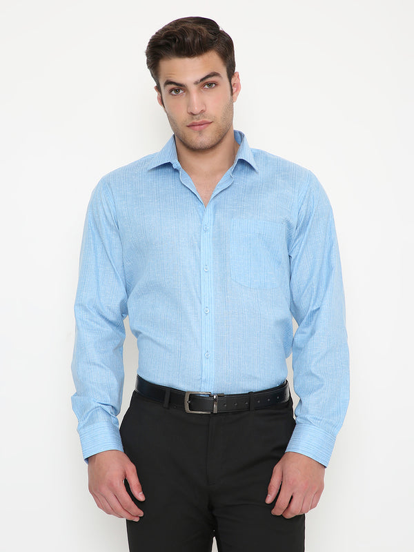 Poly Viscose Slim Fit Vertical Striped Shirt in Blue