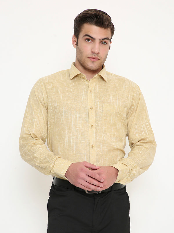 Poly Viscose Self Design Slim Fit Shirt in Ocher