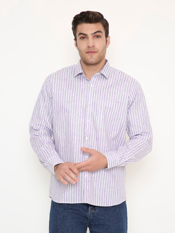 Poly Viscose Slim Fit Vertical Striped Shirt in Purple