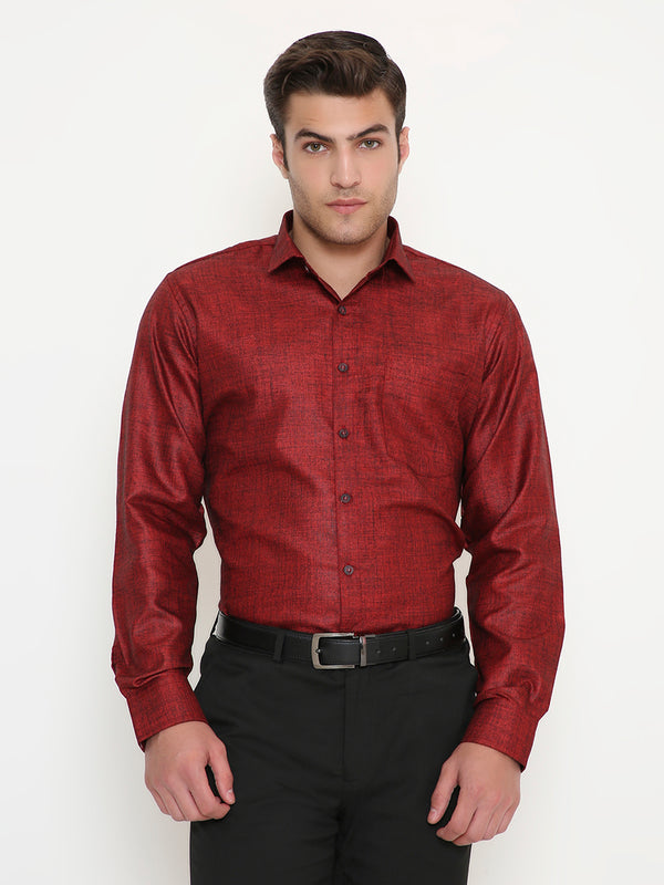 Poly Viscose Slim Fit Solid Shirt in Red