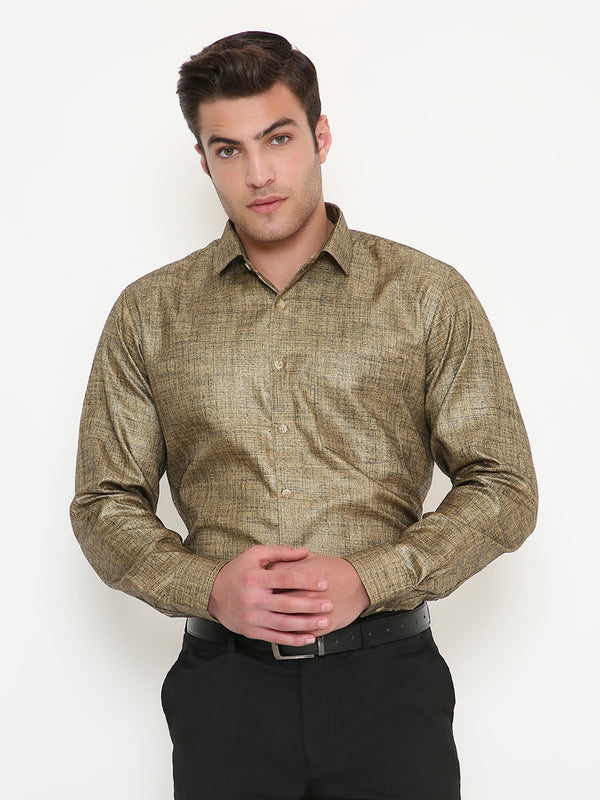 Poly Viscose Slim Fit Solid Shirt in Gold