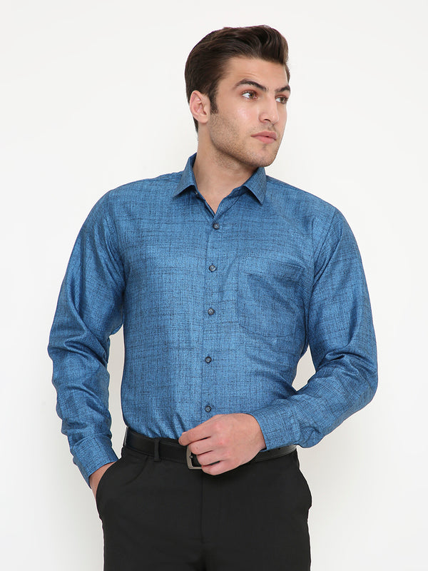 Poly Viscose Slim Fit Solid Shirt in Blue