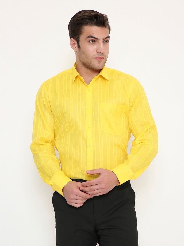 Poly Viscose Self Design Slim Fit Shirt in Yellow
