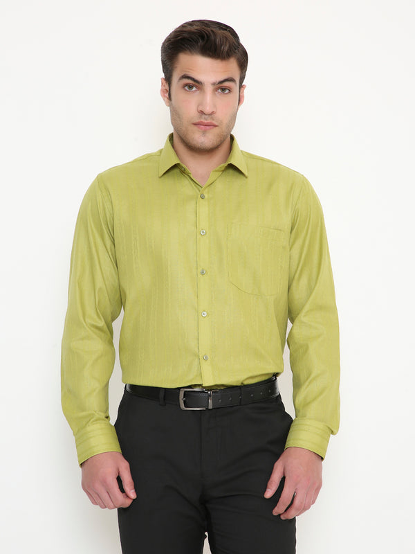 Poly Viscose Self Design Slim Fit Shirt in Green