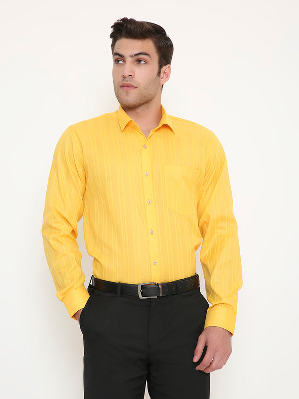 Poly Viscose Self Design Slim Fit Shirt in Bright Yellow