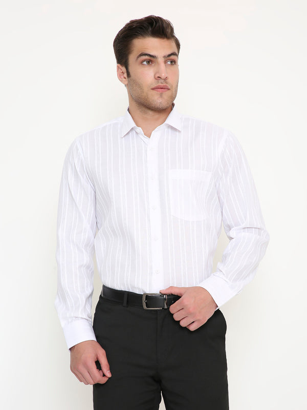 Poly Viscose Self Design Slim Fit Shirt in White