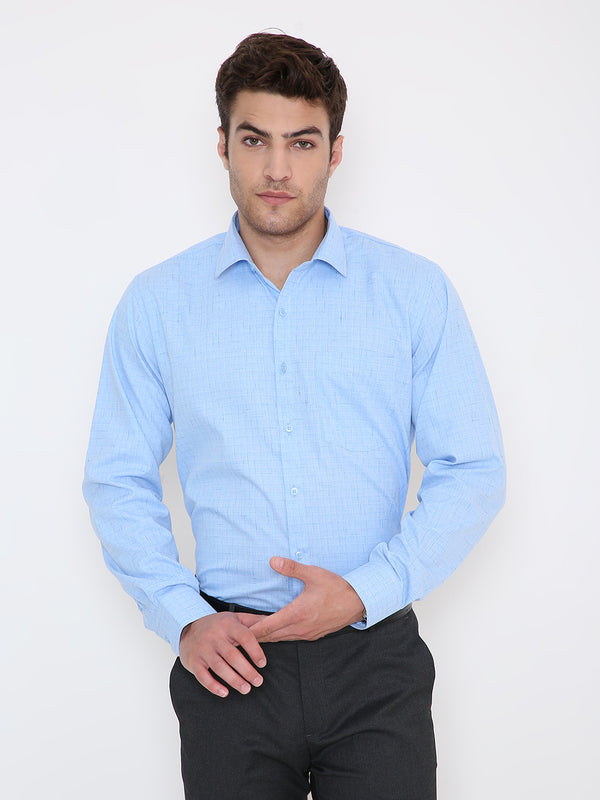 Poly Viscose Self Design Slim Fit Shirt in Blue