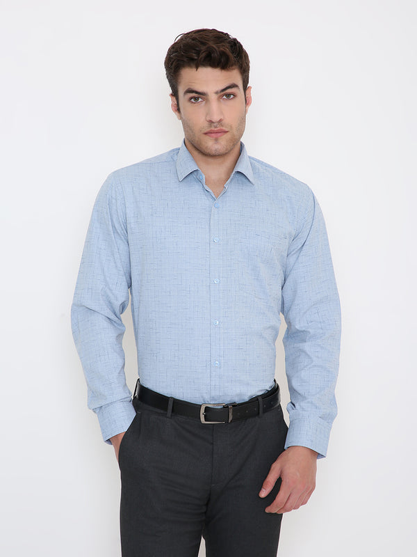 Poly Viscose Self Design Slim Fit Shirt in Pastel Blue