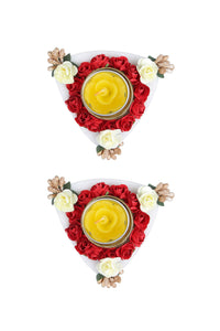 Triangle Disks with Artificial Flowers Diwali Diya Set [DDS005]