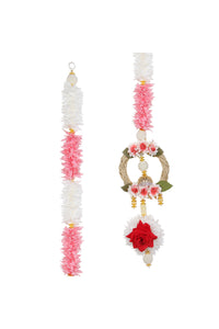 Pink and White Artificial Flower Latkans with Mesh and Pearl Door Hanging for Diwali 2020 [DLT005]