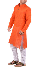 Dark Orange Kurta Pyjama Set in Handloom Cotton [MSKP003]