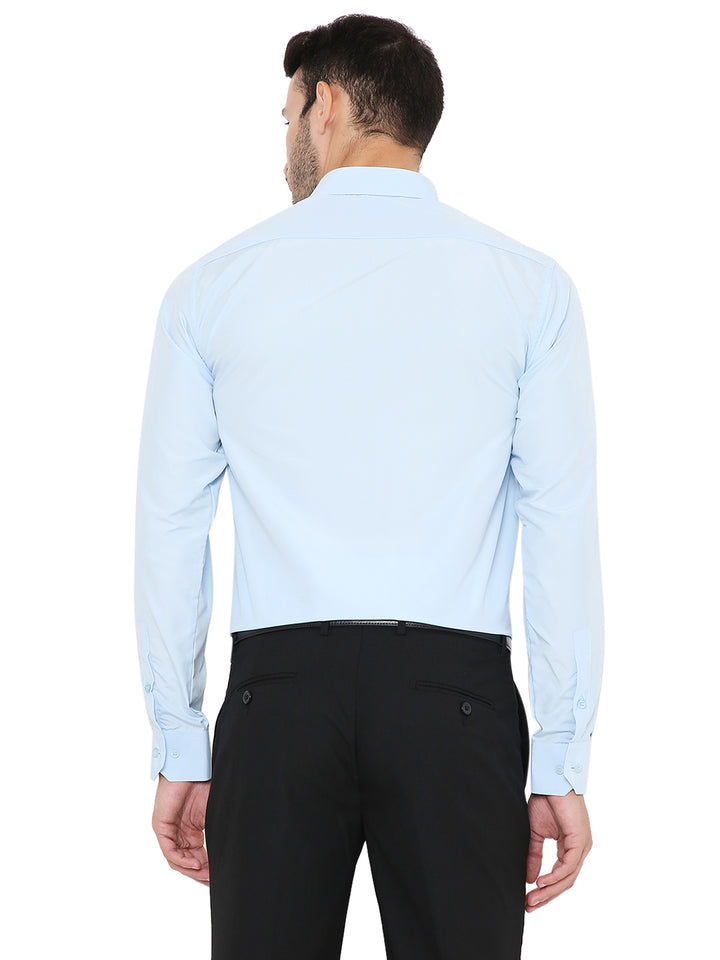 Back view of Maharaja Slim Fit Formal Shirt in light blue, highlighting tailored fit and wrinkle-resistant fabric for all-day comfort.
