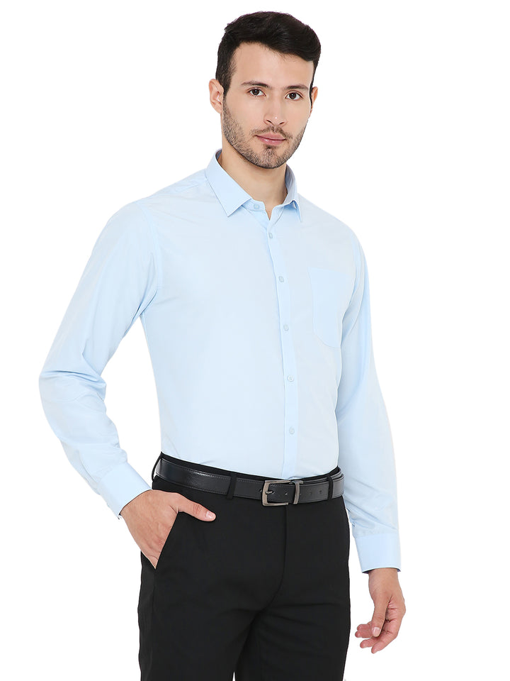 Maharaja Slim Fit Formal Shirt in light blue shown in a relaxed pose, perfect for professional and semi-formal attire.