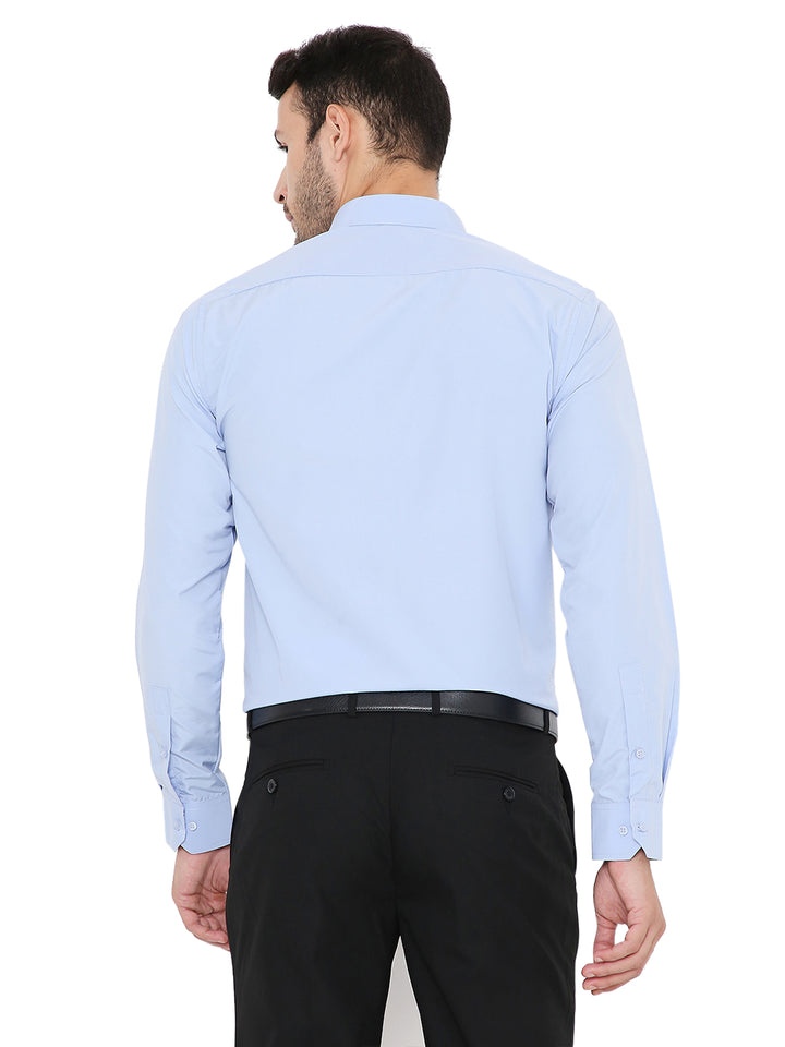Back view of Baby Blue Slim Fit Formal Shirt - Maharaja Collection showing tailored fit and smooth finish ideal for office attire.