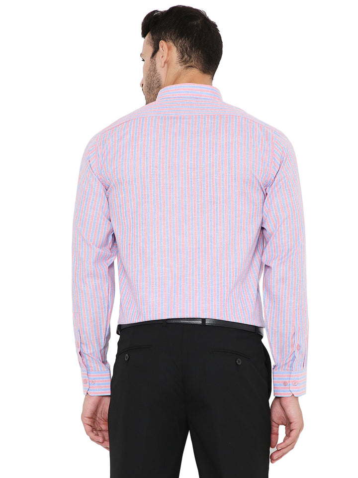 Back view of Pink Lining Slim Fit Formal Shirt showcasing its striped pattern and structured fit for formal wear.