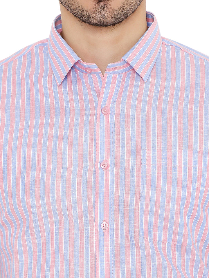 Close-up of Pink Lining Slim Fit Formal Shirt showing fine striped detailing and button-down front for a refined finish.