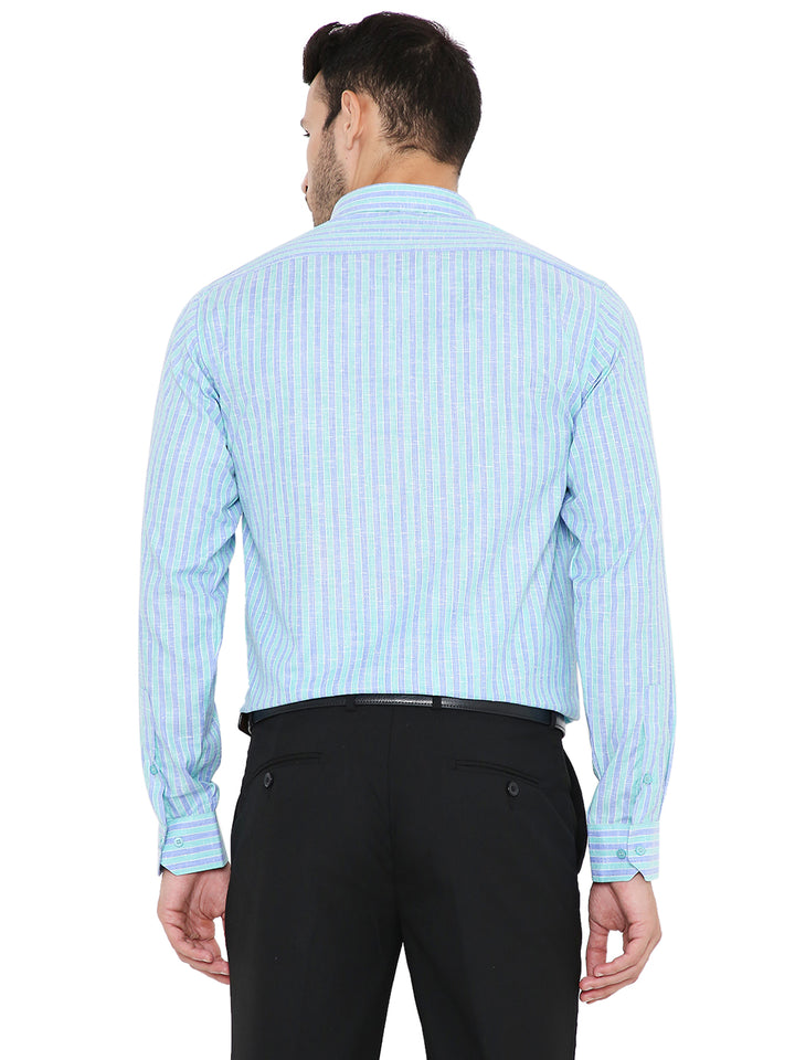 Back view of Maharaja Slim Fit Formal Shirt - Blue Lining showing tailored fit and breathable striped fabric for all-day comfort.