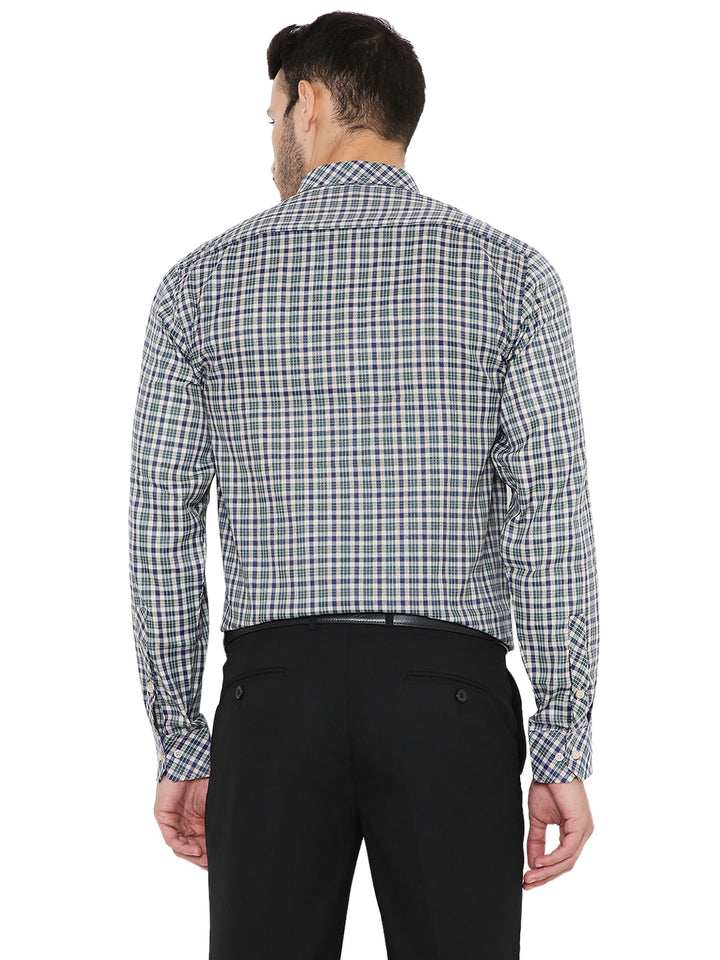 Back view of Green Checkered Slim Fit Shirt - Maharaja Slim Fit, showcasing tailored fit and breathable fabric for all-day comfort.