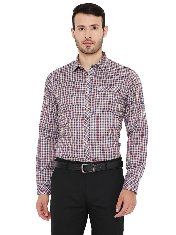 Slim Fit Red Checkered Shirt for men featuring a button-down front and chest pocket, ideal for formal wear with breathable, easy-care fabric.