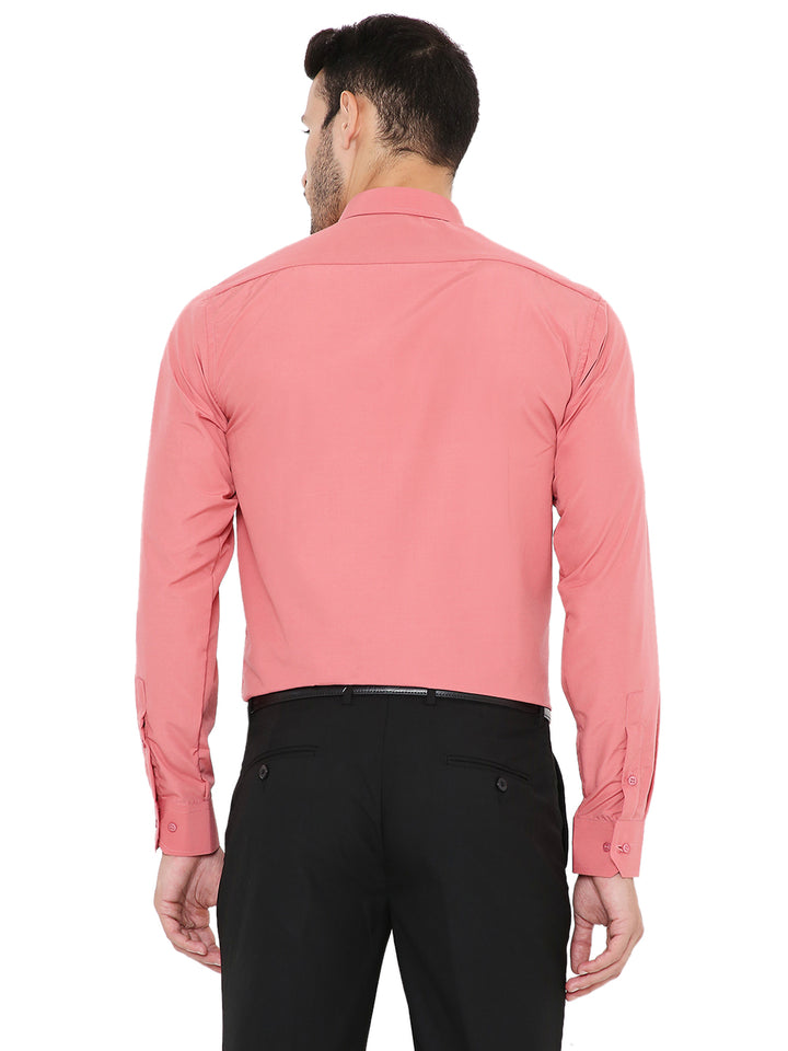 Back view of Pink Solid Slim Fit Shirt - Formal Wear, showcasing tailored fit and smooth finish for a polished professional look.