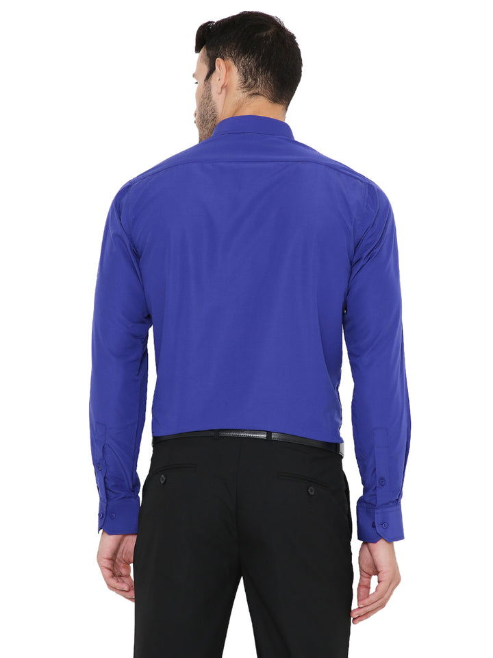 Back view of Slim Fit Formal Blue Shirt - Dark Blue, showcasing tailored fit and wrinkle-resistant fabric for all-day comfort.