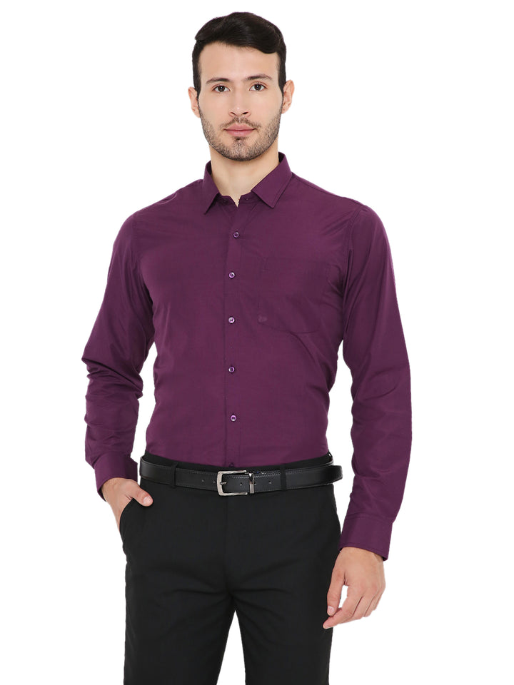 Dark Purple Slim Fit Shirt - Maharaja Formal with long sleeves and button closure, ideal for office or formal events. Breathable and stylish design.
