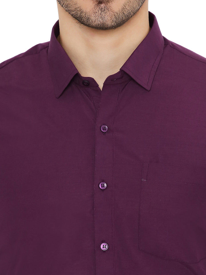 Close-up of Dark Purple Slim Fit Shirt - Maharaja Formal showing fine stitching, button details, and premium fabric texture.