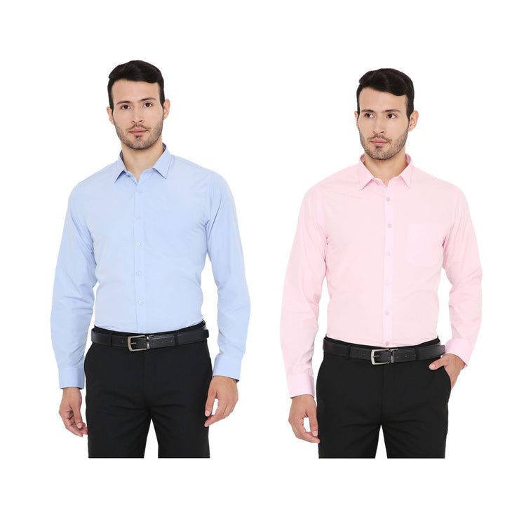Formal Shirts Combo - Maharaja Slim Fit in light blue and pink, featuring long sleeves and button-down design for office or business wear.