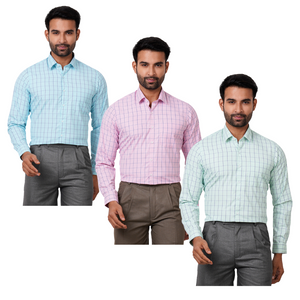 Combo of 3 Polyester Checkered Office Wear Shirts for Men [MSCombo28]