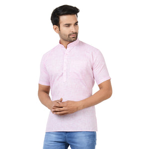 100% Cotton Regular Short Kurta in Pink for Men [MSHK001]