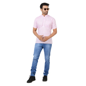 100% Cotton Regular Short Kurta in Pink for Men [MSHK001]