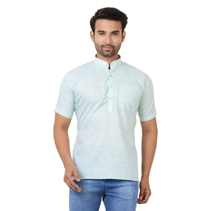 100% Cotton Regular Short Kurta in Green for Men [MSHK003]