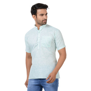 100% Cotton Regular Short Kurta in Green for Men [MSHK003]