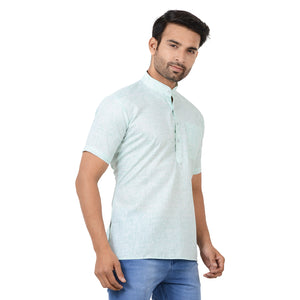 100% Cotton Regular Short Kurta in Green for Men [MSHK003]