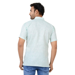 100% Cotton Regular Short Kurta in Green for Men [MSHK003]