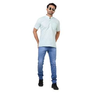 100% Cotton Regular Short Kurta in Green for Men [MSHK003]