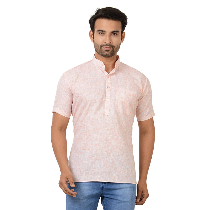 Orange Cotton Kurta - Summer Comfort with short sleeves and mandarin collar, ideal for traditional wear in hot weather.