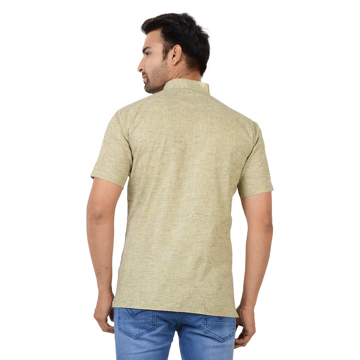 Back view of Green Handloom Cotton Kurta showing clean tailoring and breathable cotton texture, ideal for summer fashion.