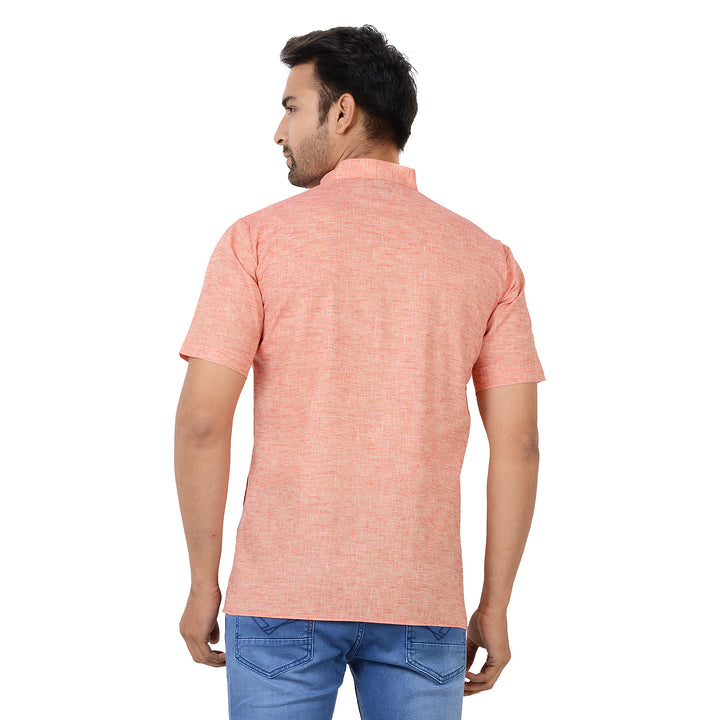 Back view of the Red Handloom Cotton Short Kurta highlighting its clean finish and lightweight cotton fabric for all-day comfort.